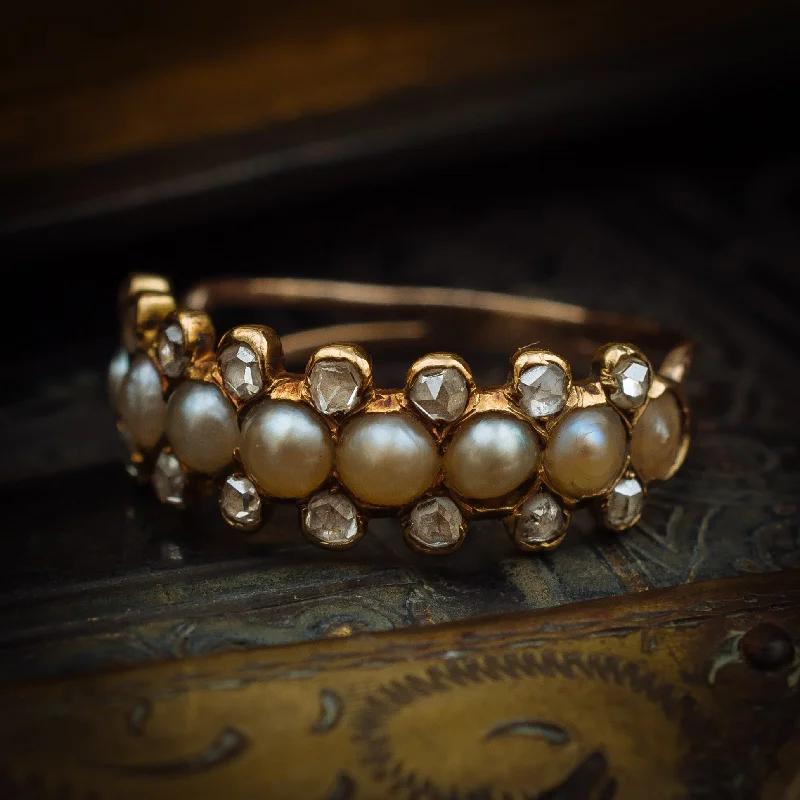 Reef knot rings-Devotedly Divine Antique Victorian Pearl and Diamond Band Ring