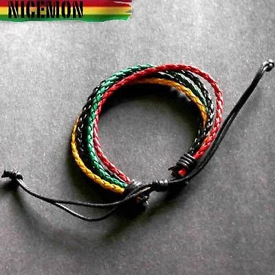 Spirit charm bangles-Rasta Leather Wrist Bracelet Hippie Hawaii Negril Rico Dub Ras Reggae Marley RGY