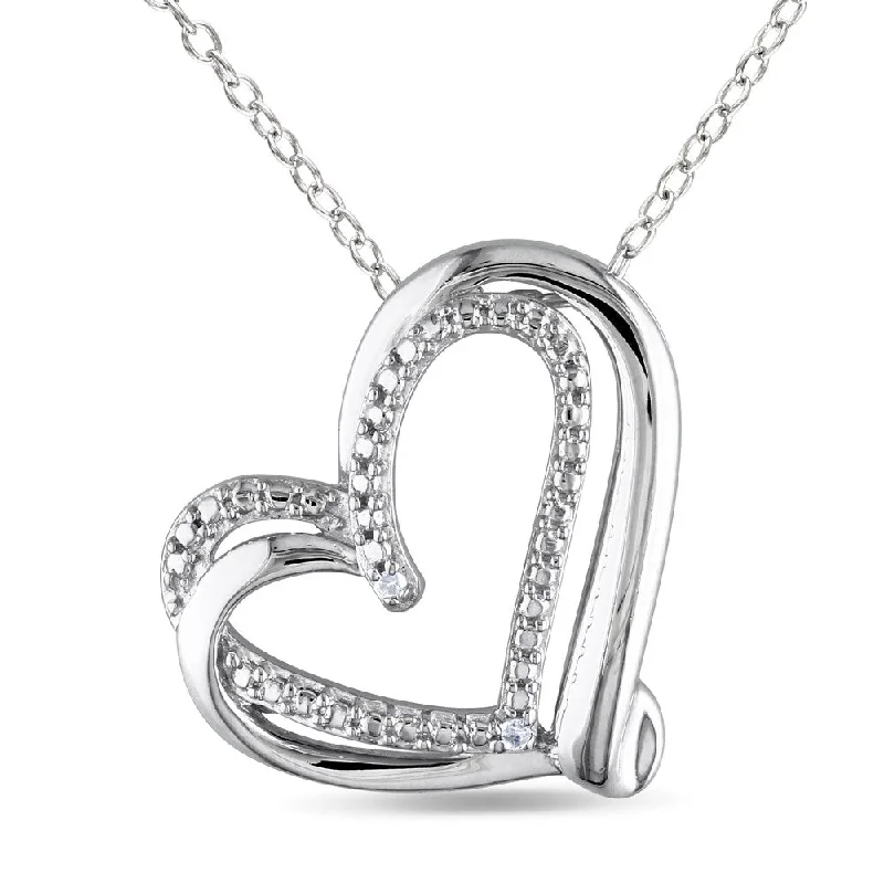 Miadora Sterling Silver Diamond Accent Interlocking Double Heart Necklace