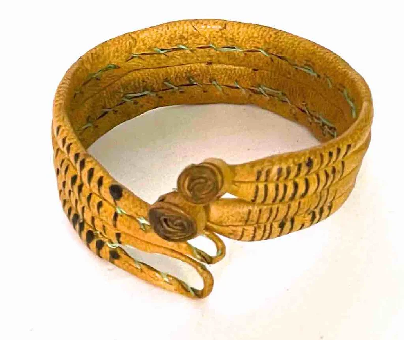 Fine bead bangles-Wide Yellow Leather Bracelet - 2 Versions