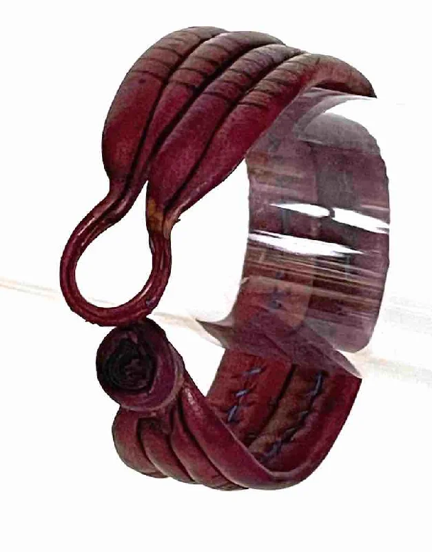 Patina bronze bangles-Wide Red Leather Bracelet with Designs - 2 Versions