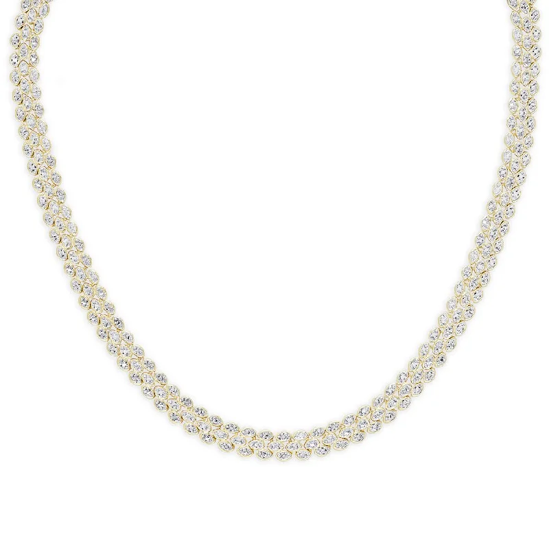 Finesque Gold Or Silver Overlay 1/10 ct TDW Diamond Three Row Necklace