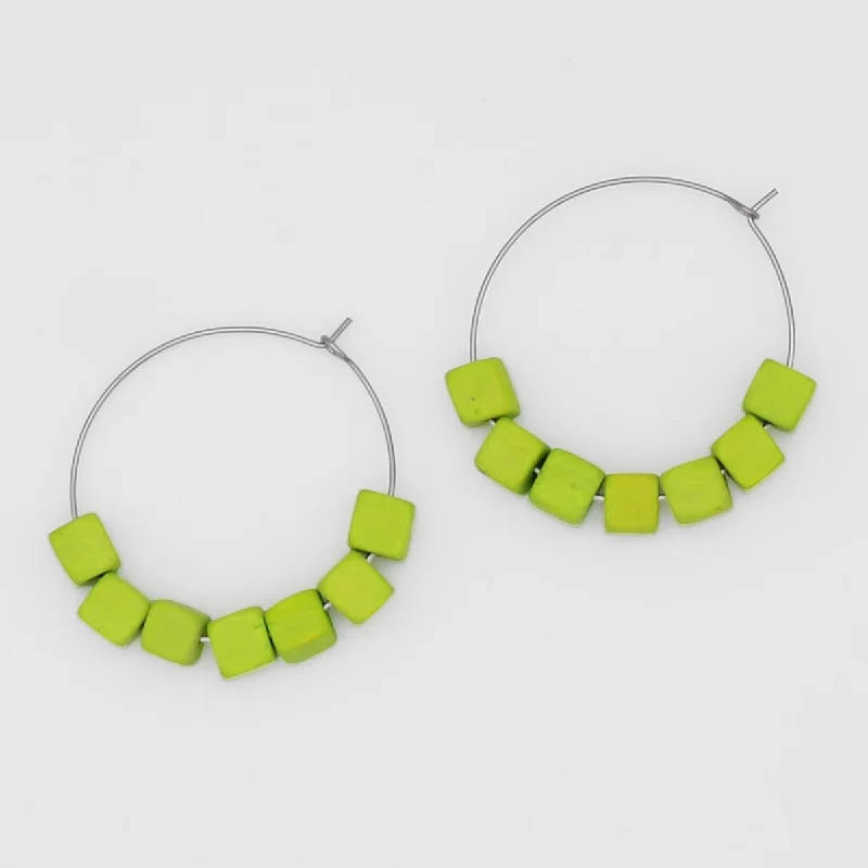 Surf theme earrings-Lime Cubist Hoop Earring