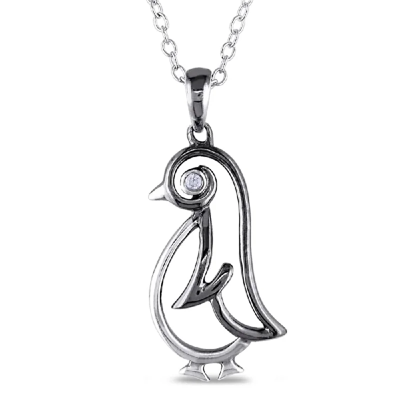 Miadora Sterling Silver Diamond Penguin Necklace