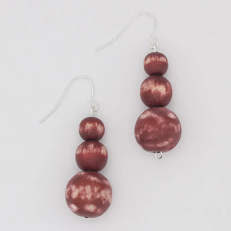 Thin bead earrings-Red Marbled Zahara Earring