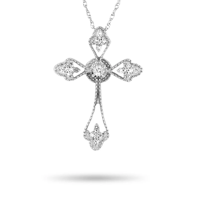 White Gold 0.10 ct Diamond Small Cross Pendant Necklace PC4-10059W Length N/A