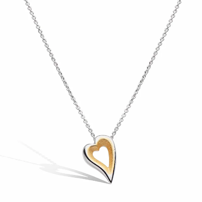 Flat knot engagement rings-Silver & Yellow Gold Plated Desire Love Story Golden Heart Necklace