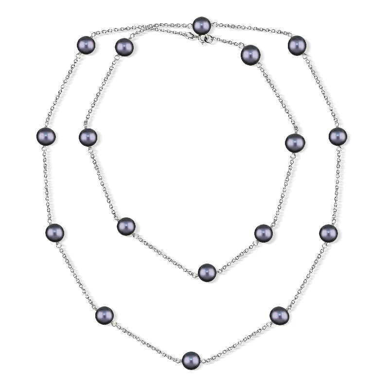 DaVonna Silver Chain and Black Baroque Freshwater Pearl 36-inch Necklace (7-7.5 mm)