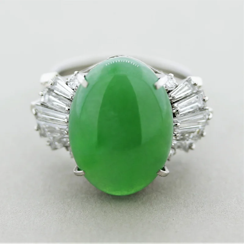 Flat twist rings-Jadeite Jade Diamond Platinum Ring