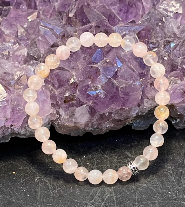 Mesh charm bangles-Rose Quartz 6mm Stretchy Bracelet