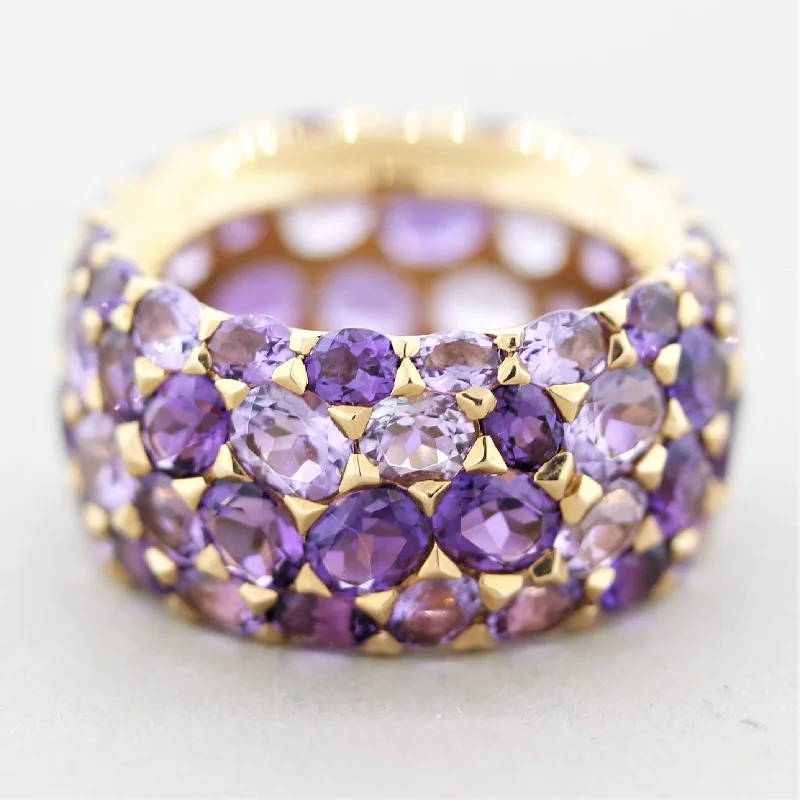 Citrine rings-Amethyst Gold Wide Eternity Band Ring