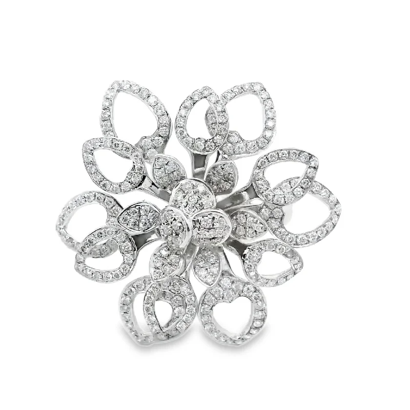 Etched name rings-Diamond White Gold Flower Ring