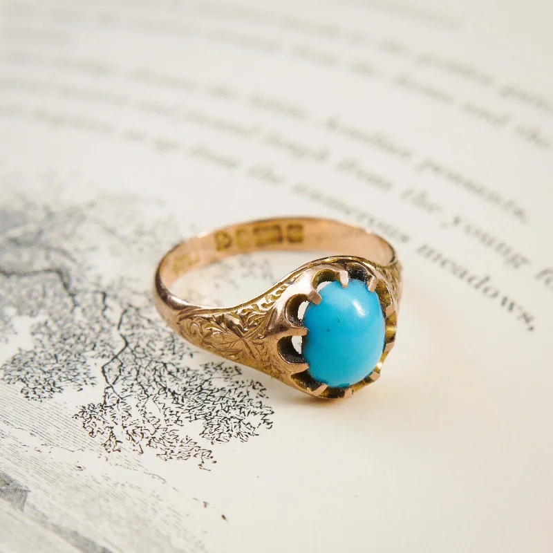 Petal carved rings-Romantic Date 1907 Turquoise & Gold Ring