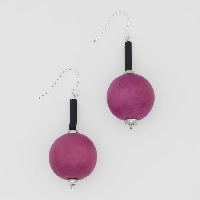 Polished bead earrings-Magenta Ball Drop Earring