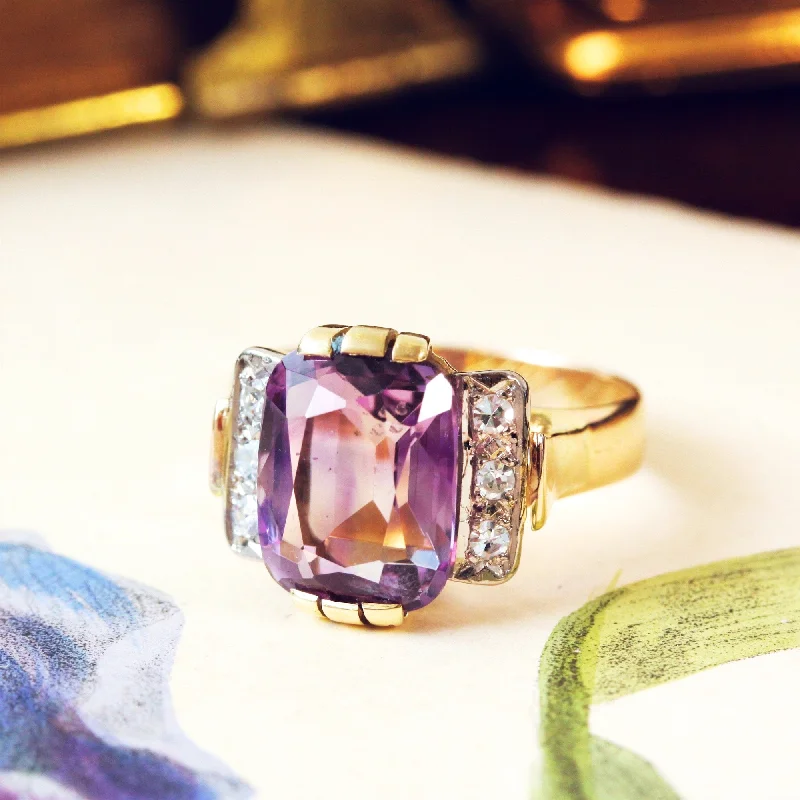 Custom name rings-Special Lovely! Vintage Amethyst & Diamond Cocktail Ring