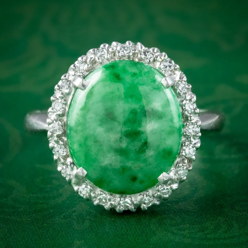 Bold druzy rings-Vintage Jade Diamond Cluster Ring 7ct Jade