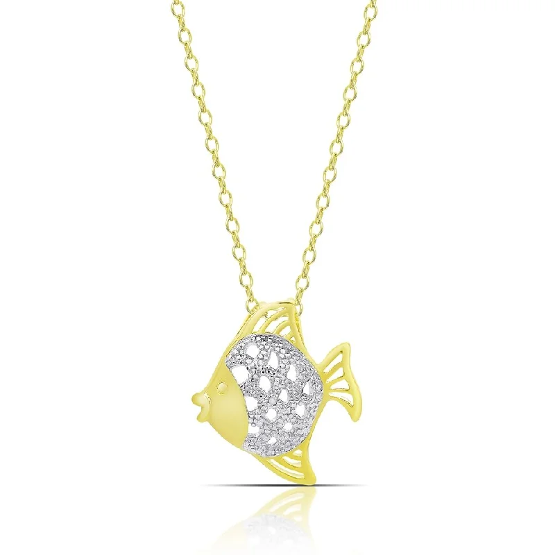 Finesque Gold Overlay Diamond Accent Fish Necklace (I-J, I2-I3)