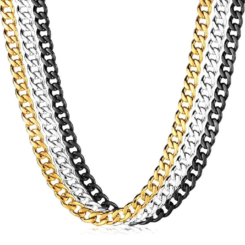 Men's Polished Stainless Steel Curb Chain Necklace (9mm) - 24 Inches