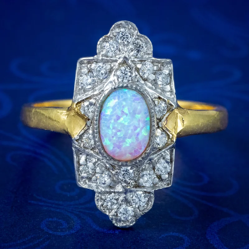 Solid band rings-Art Deco Style Opal CZ Ring