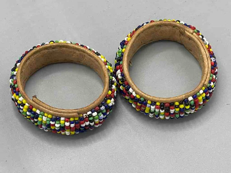 Spring clasp bangles-Smallest Multicolor Beaded Natural Leather Napkin Ring/Baby Bracelet