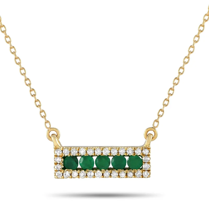 Yellow Gold 0.15ct Diamond and Emerald Pendant Necklace NK4-14783YEM Length 18 Inch