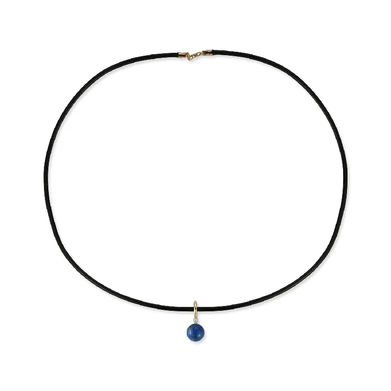 14kt Diamond Lapis Dot on Leather Cord Necklace