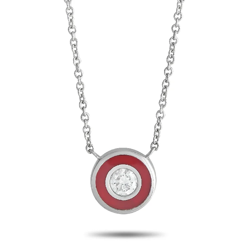 White Gold 0.13ct Diamond and Red Enamel Necklace PN15197-W Length 17 Inch