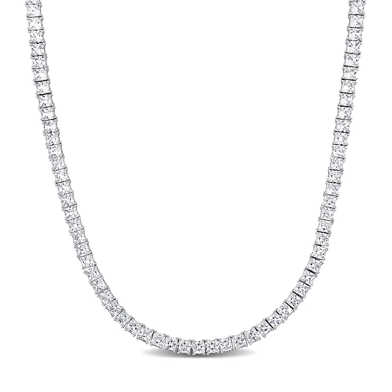 Miadora Men's 44ct TGW 4mm Square Created White Sapphire Necklace in Sterling Silver