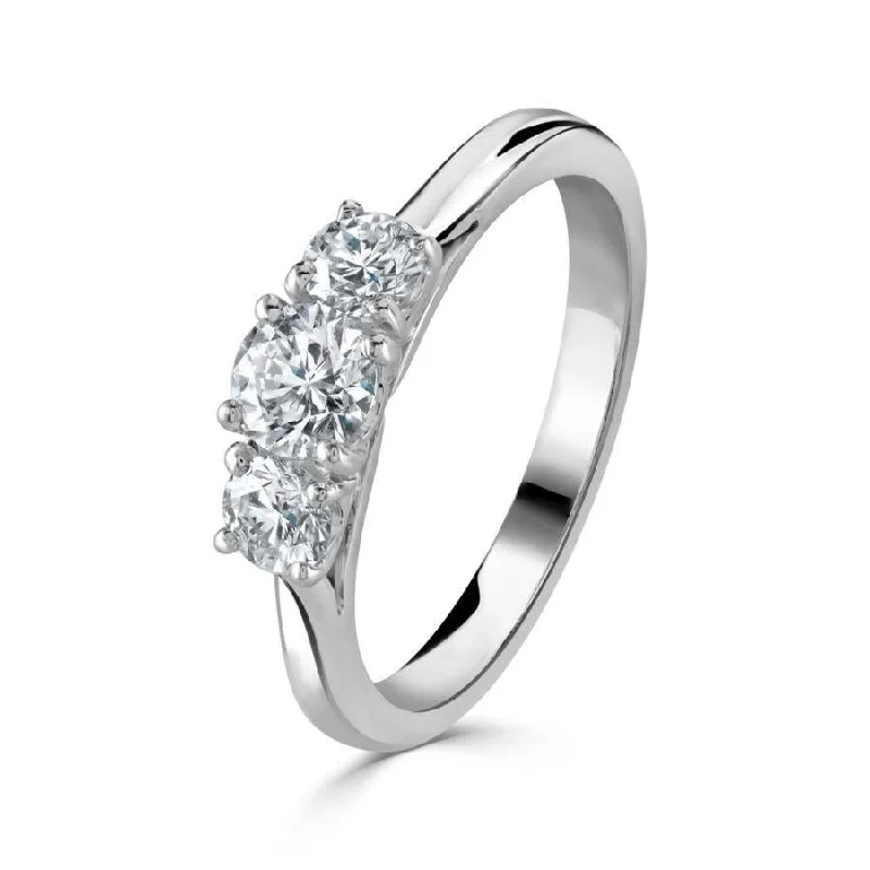 Glossy eternity engagement rings-Platinum Round Brilliant Cut Diamond Trilogy Ring