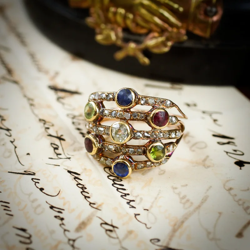 Matte band rings-Our New Muse! A Rare Georgian Multi-Gem Harlequin Ring