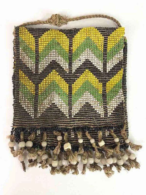 Patina bronze bangles-Kirdi Vintage Flat Square Beaded Purse - Nigeria