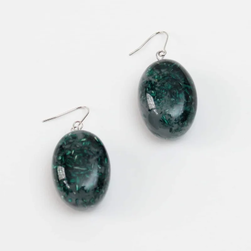 Bamboo design earrings-Green Speckled Oval Thea Earring