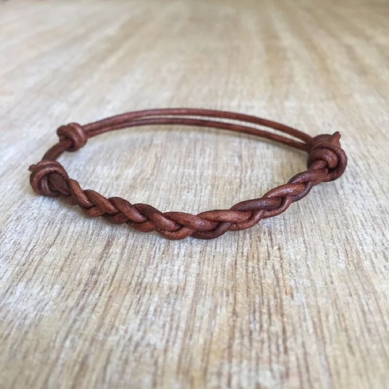 Linen cord bangles-Juno Brown Braided Leather Bracelet