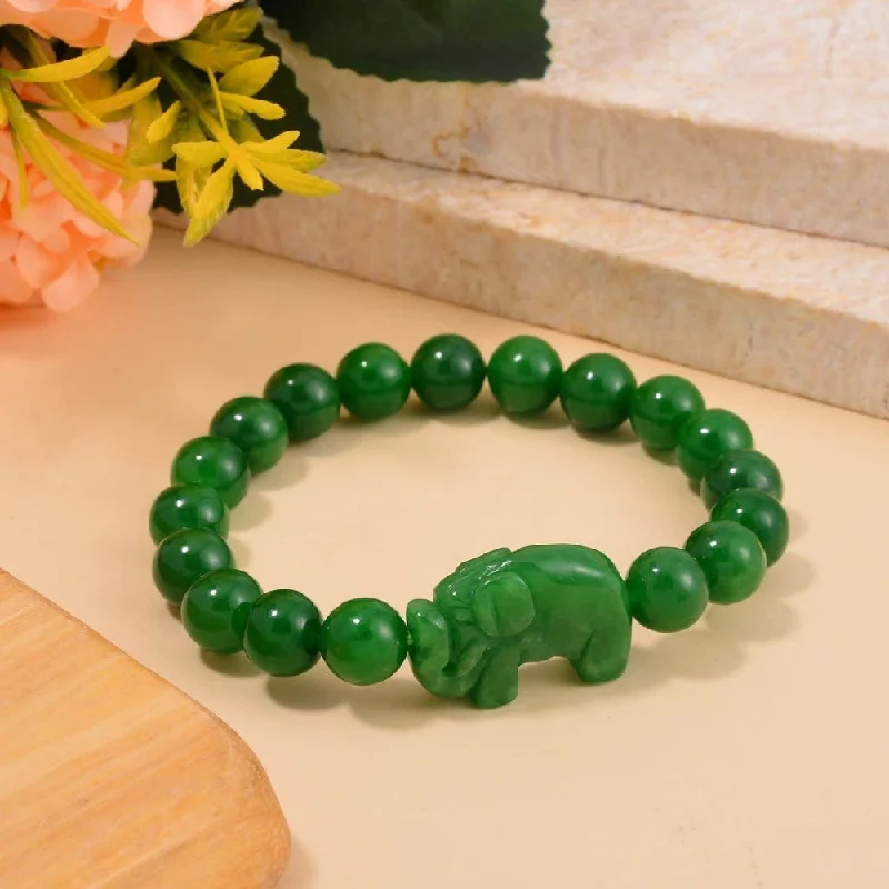 Polished bead bangles-Green Jade Carved Bead Bracelet