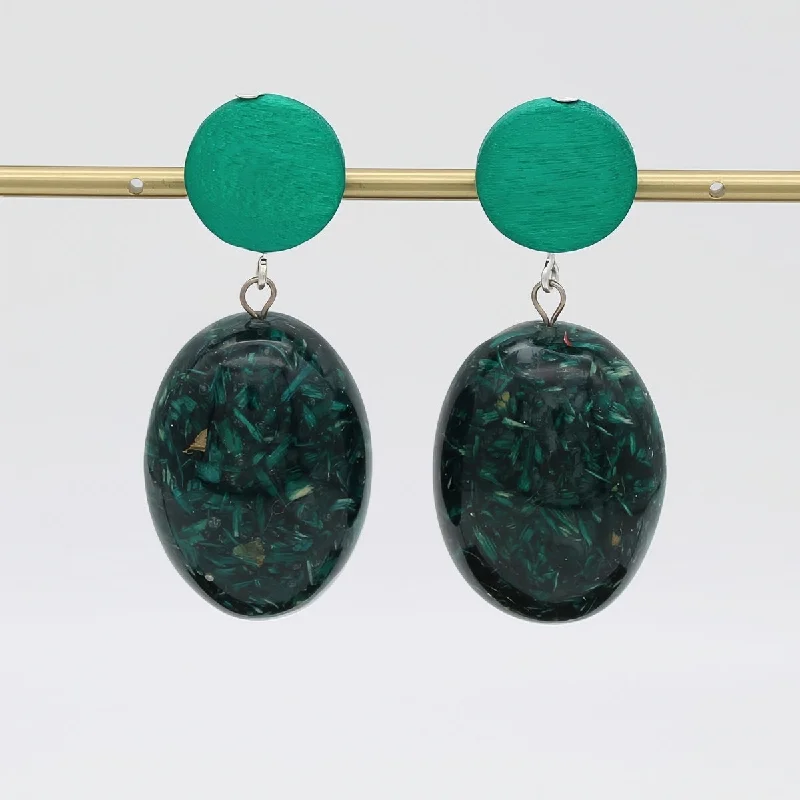 Topaz gem earrings-Green Marbled Earring