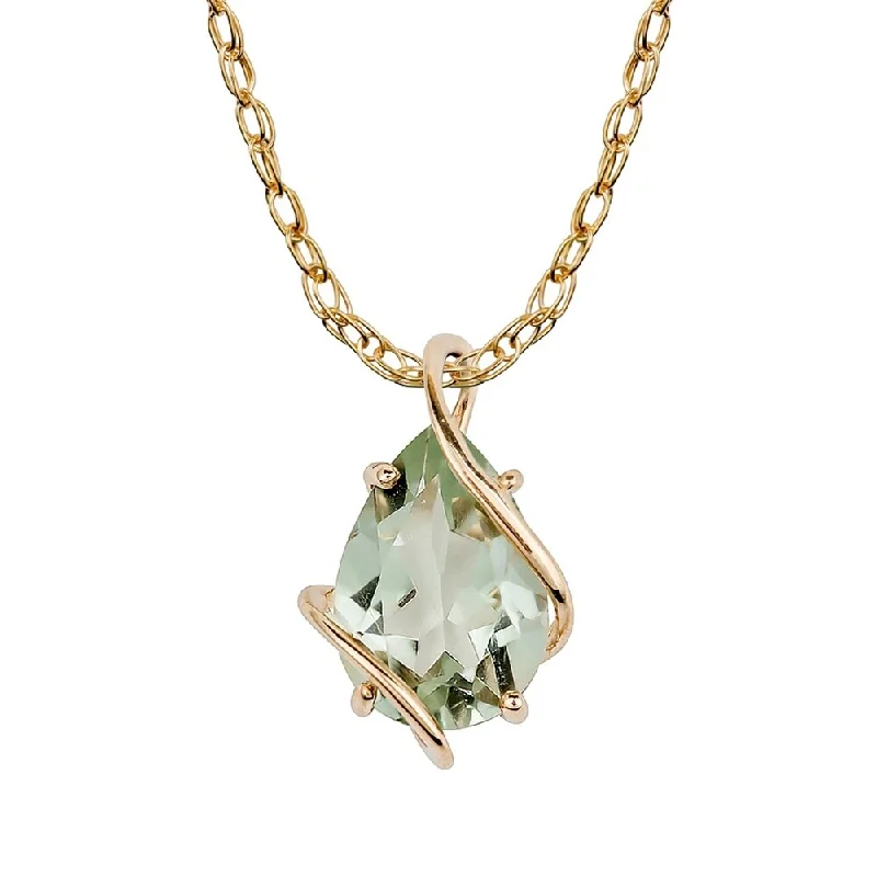 Viducci 10k Yellow Gold Genuine Pear-shape Green Amethyst Tear-Drop Pendant Necklace