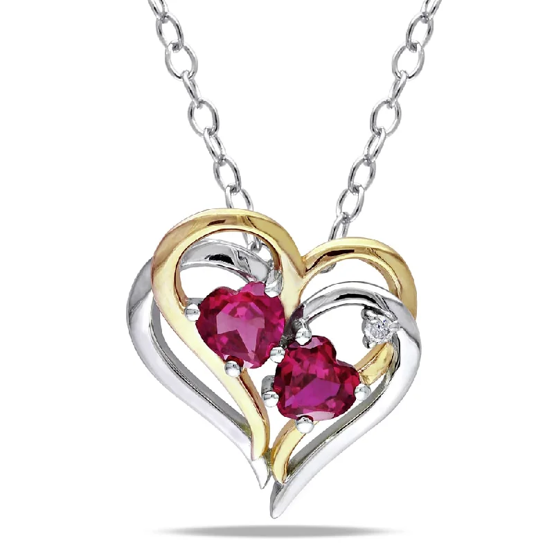 Miadora Two-tone Silver Created Ruby and Diamond Accent Heart Necklace