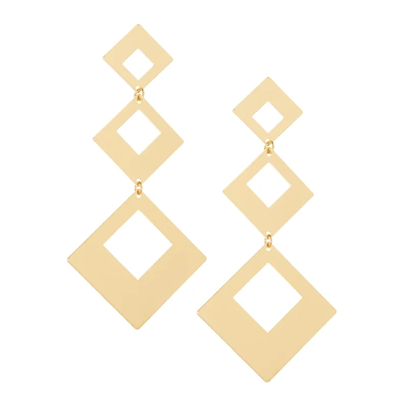 Solid ring earrings-diamond shape drop earring