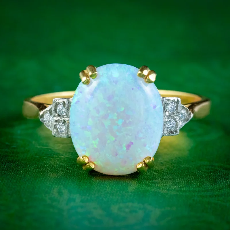 Minimal silver rings-Art Deco Style Opal Cz Ring 5ct Opal