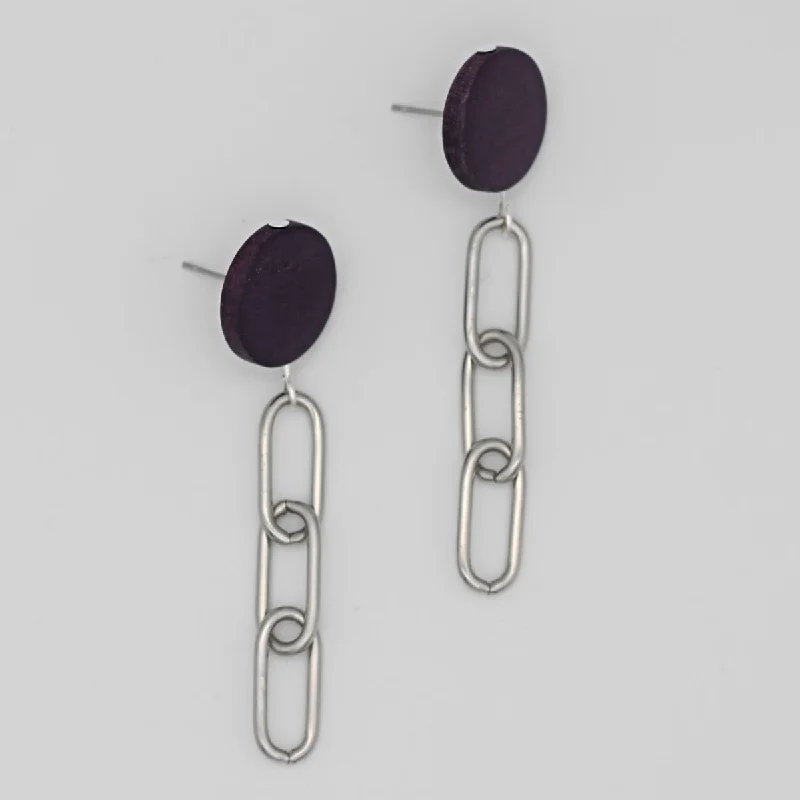 Retro flair earrings-Purple Silver Link Dangle Earring