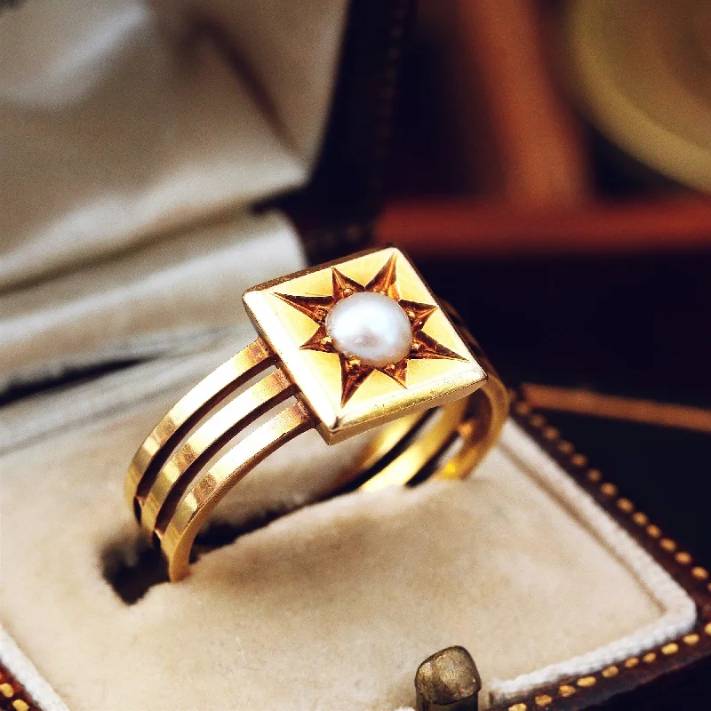 Sleek band rings-Magnificent Victorian Natural Pearl Ring