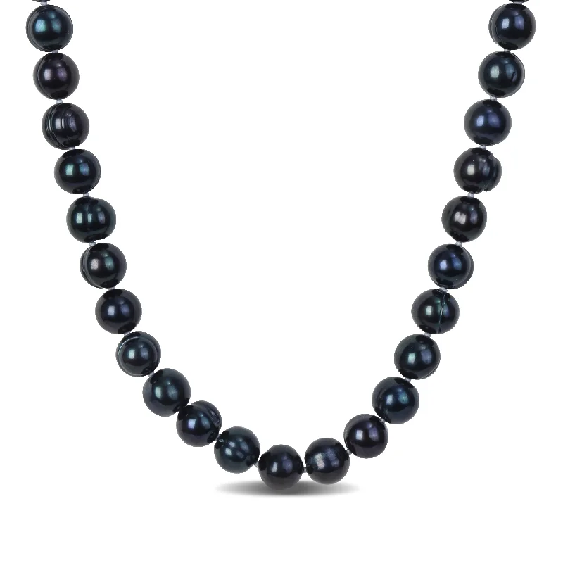 Miadora 8-8.5mm Off-Round Black Cultured Freshwater Men's Pearl Necklace with Large Sterling Silver