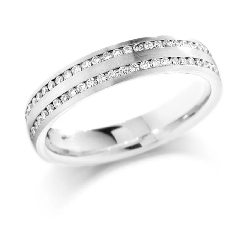 Rustic charm engagement rings-18ct White Gold Channel Set Round Brilliant Cut Diamond 2-Row Eternity Band