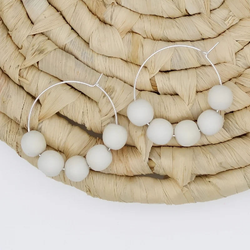 Full moon earrings-White Hoop Dangle Earring