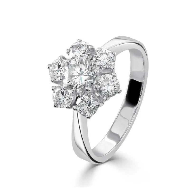 Bold druzy engagement rings-18ct White Gold Roudn Brilliant Cut Diamond Cluster Ring