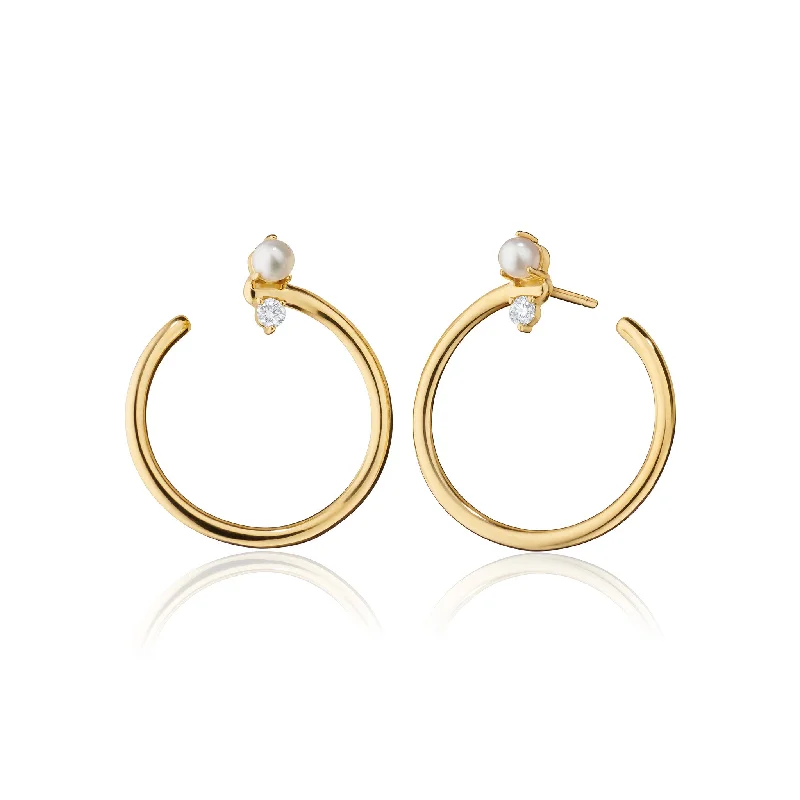 Baroque pearl earrings-18K Yellow Gold Large "Galaxy Wrap Hoop" Earring with Pearl & White Diamond