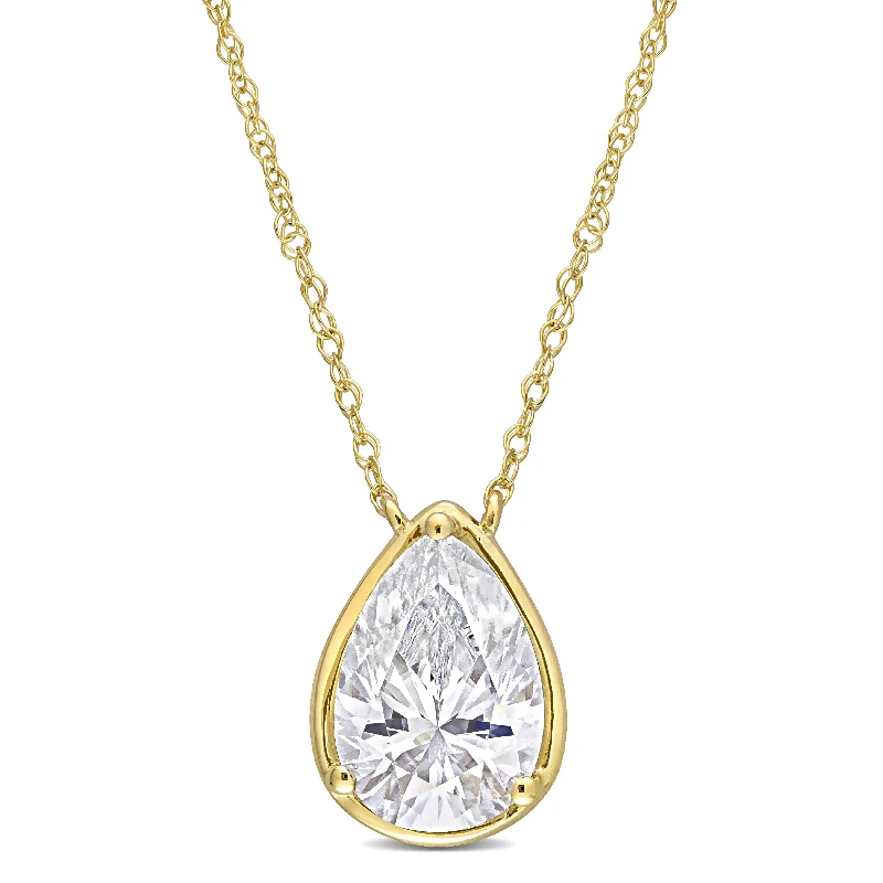 Miadora 2ct DEW Moissanite Solitaire Teardrop Necklace in 10k Yellow Gold