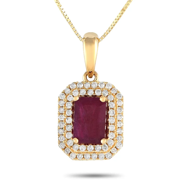 Yellow Gold 0.24ct Diamond and Ruby Pendant Necklace PD4-15905YRU Length 16 Inch