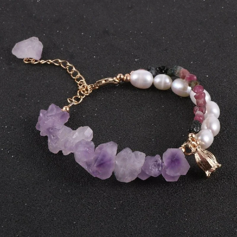 Carved charm bangles-Amethyst Crystal Bracelet Fusion