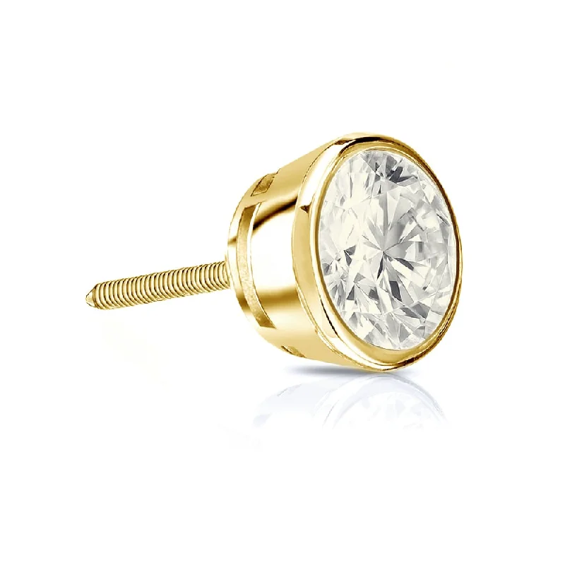 Flat gem earrings-Auriya 14k Gold 3/4ct TDW Round Bezel-Set SINGLE STUD (1) Diamond Earring